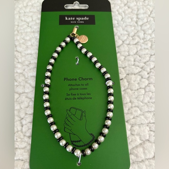 kate spade Jewelry - Kate Spade New Pearl and Black Beaded Phone Charm